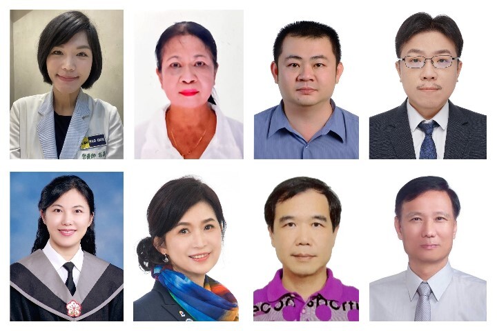 中華醫大112年度傑出校友高嘉凰、呂筱媛、廖耀宗、廖健森（上排左至右）、蔡瓊滿、謝馨慧、江英明、黃㨗文（下排左至右）